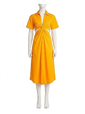 Nicole Miller Caroline Poplin Midi Shirt Dress in Flame Orange (view 1)