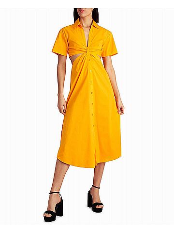 Nicole Miller Caroline Poplin Midi Shirt Dress in Flame Orange (view 2)