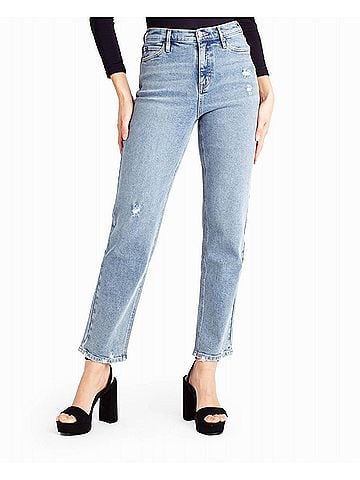 Nicole Miller Alphabet City High Rise Slim Straight Jean in Medium Blue (view 2)