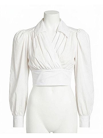 Nicole Miller Cotton Poplin Wrap Top in Wwhite (view 1)