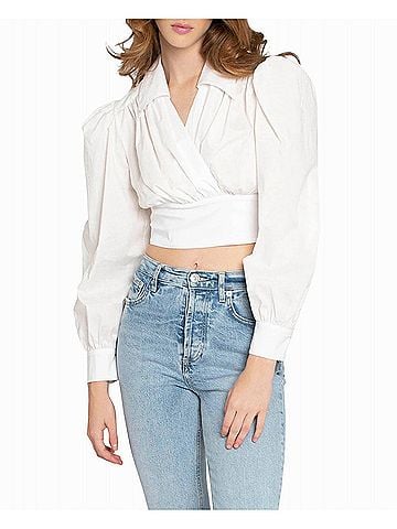Nicole Miller Cotton Poplin Wrap Top in Wwhite (view 2)