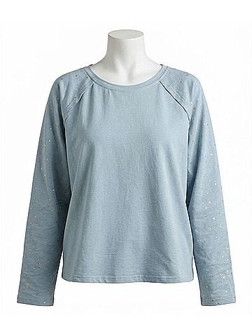 Umgee Star Layered Mesh Sleeve Top in Sky Blue (view 1)