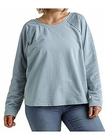 Umgee Star Layered Mesh Sleeve Top in Sky Blue (view 2)