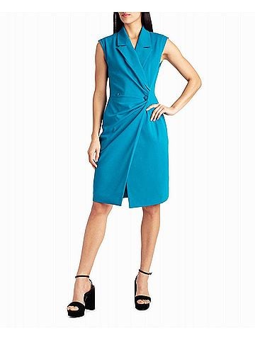 Nicole Miller Vivienne Crepe Sleeveless Coat Dress in Crystal Teal (view 2)