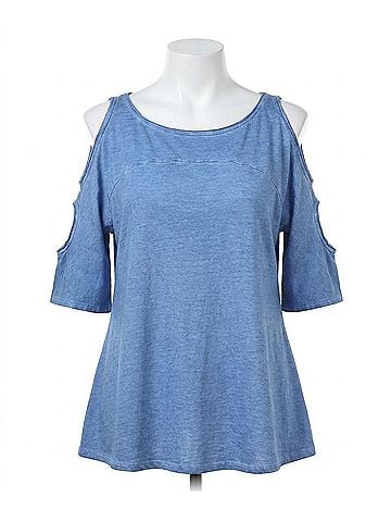 Umgee Mineral Washed Cold Shoulder Top - Plus in Indigo (view 1)