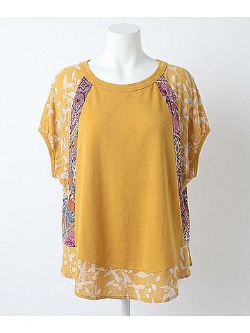 Umgee Mixed Print Short Sleeve Top in Goldenrod (view 1)
