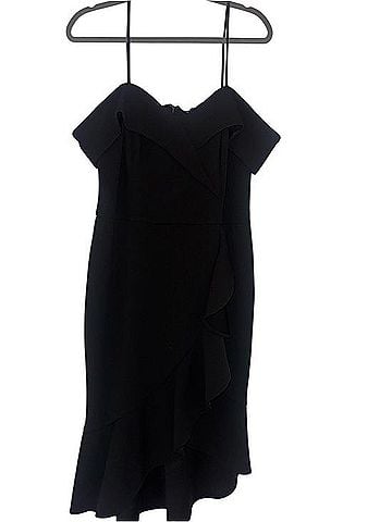 Bebe Black One-Shoulder Ruffle Midi Dress Cocktail Dress (view 1)