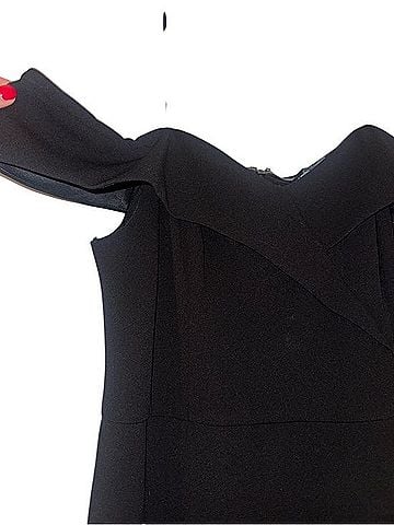 Bebe Black One-Shoulder Ruffle Midi Dress Cocktail Dress (view 2)