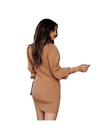 VICI Funnel Neck Ribbed Sweater Dress Casual Dress (view 2)