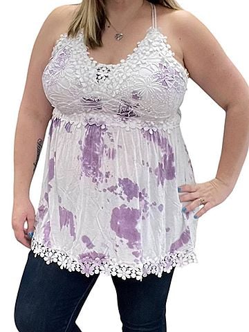 White Birch Lace Crochet Cloud Cami Tank Top in Lavender (view 2)