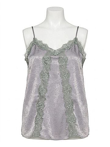 Oddi Solid Satin Sleeveless Cami Woven Tank - Plus in Grey (view 1)