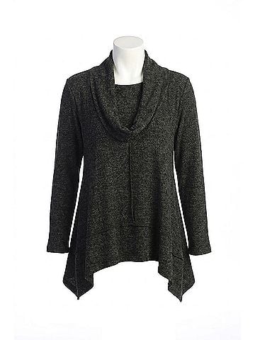 Jess & Jane Brushed Knit Pocket &amp; Cowl Neck Top in Black (view 1)