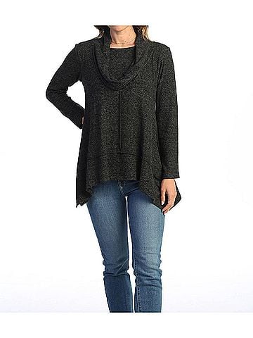 Jess & Jane Brushed Knit Pocket &amp; Cowl Neck Top in Black (view 2)