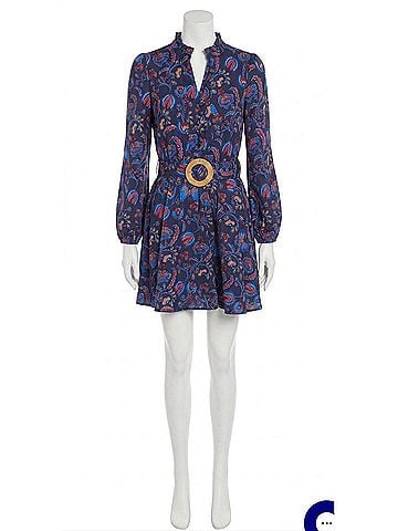 Sail to Sable Aztec Floral Belted Long Sleeve Tunic Dress in Blue (view 1)