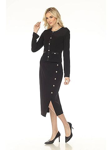 Joseph Ribkoff Asymmetric Slit Midi Pencil Skirt in Black (view 2)