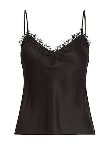 Veronica Beard Ciarlo Lace Trim Silk Tank in Black (view 1)