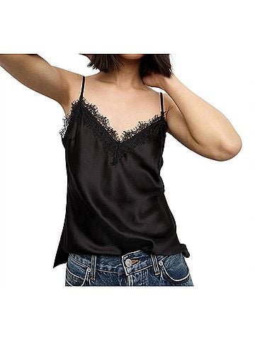 Veronica Beard Ciarlo Lace Trim Silk Tank in Black (view 2)