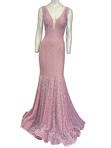 Jovani Lace Evening Gown in Lilac (view 1)