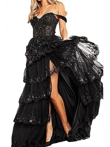 Jovani Off The Shoulder Evening Gown in Black (view 2)