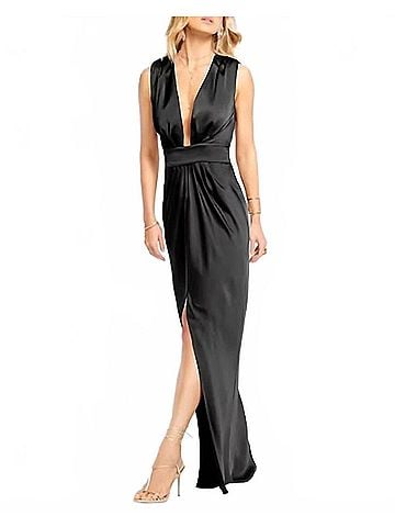Ramy Brook Quinn Pleated V-Neck Satin Gown (view 2)