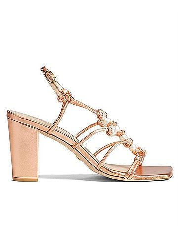 Stuart Weitzman Pearl Knot 80 Block Heels in Mango Liquid Metallic (view 1)