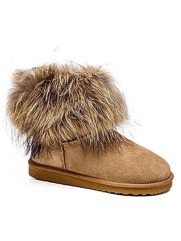 Spring Step Women's Shearling Winter Boots With Racoon Fur in Chestnut (view 1)