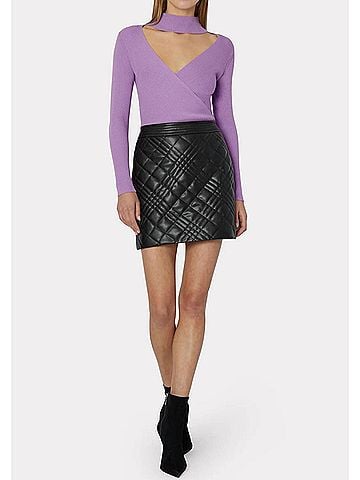 Milly Hailey Quilted Vegan Skirt in Black (view 2)
