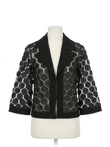 Joseph Ribkoff Collared Embroidered Mesh Trapeze Jacket in Black/Silver (view 1)