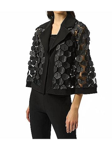 Joseph Ribkoff Collared Embroidered Mesh Trapeze Jacket in Black/Silver (view 2)