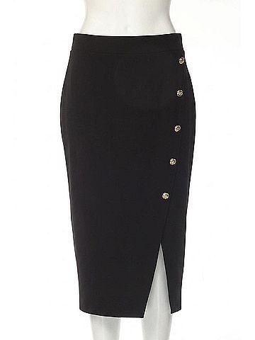 Joseph Ribkoff Asymmetric Slit Midi Pencil Skirt in Black (view 1)