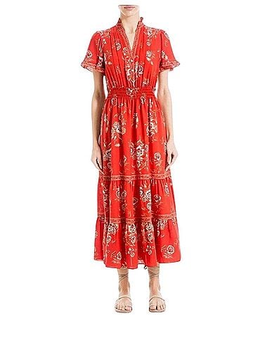 Max Studio Flutter Sleeve V-neck Tier Maxi Dress Casual Dress (view 1)