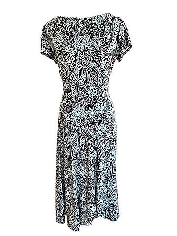 Perceptions Paisley Belted Short-Sleeve Midi Dress Casual Dress (view 2)