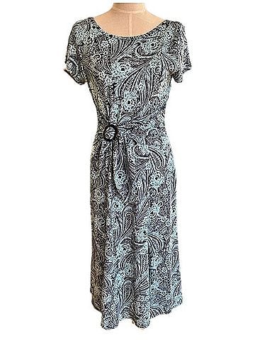 Perceptions Paisley Belted Short-Sleeve Midi Dress Casual Dress (view 1)