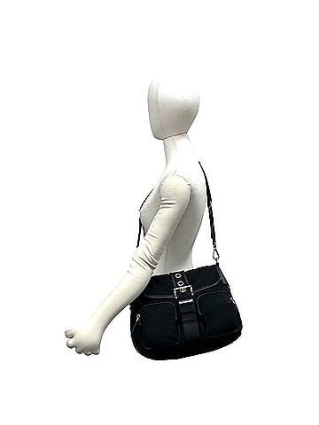 Prada PRADA Prada Triangle Logo Hardware Tessuto Nylon Saffiano Leather Genuine Shoulder Bag Tote Black 30676 (view 2)