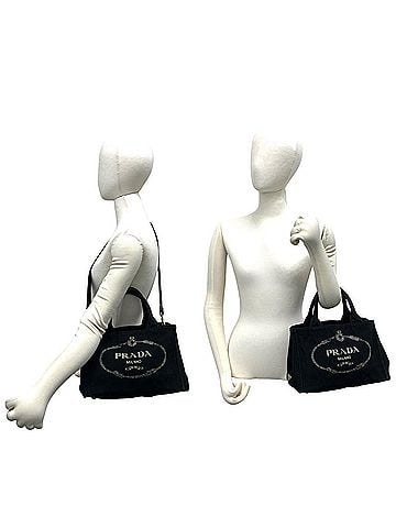 Prada PRADA Canapa Logo Print Canvas 2-Way Shoulder Bag Mini Tote Black 27719 (view 2)