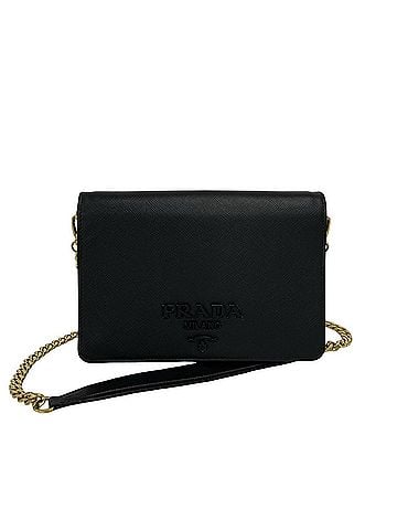 Prada PRADA Prada logo hardware Saffiano leather genuine chain shoulder bag pochette sacoche black 01588 (view 1)