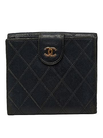 Chanel Chanel Coco Mark Bicolore Bi-fold Wallet, Black Leather, Women's CHANEL (view 1)