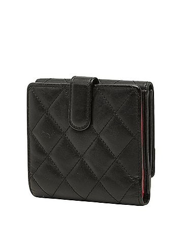 Chanel Chanel Matelassé Coco Mark Cambon Line Bi-fold Wallet, Black Leather, Women's CHANEL (view 2)