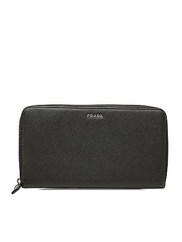 Prada Prada Logo Long Wallet, Round Zipper, Black Leather, Women's PRADA (view 1)