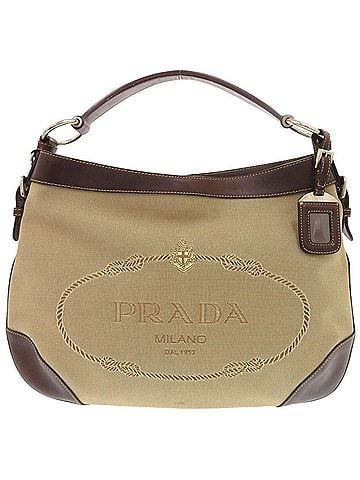 Prada Prada Logo Jacquard Canvas Leather Beige Brown One-Shoulder Bag 1586PRADA (view 1)