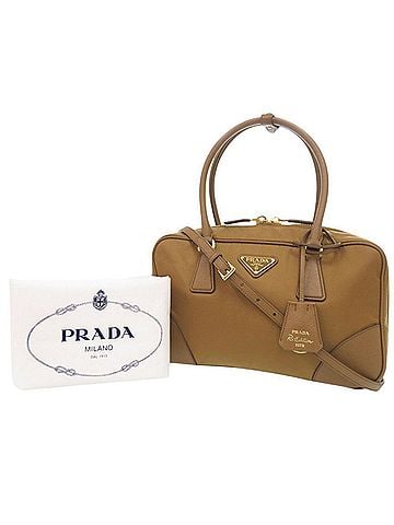 Prada Prada Re-Edition 1978 Medium Triangle Logo Nylon Leather Brown 2-Way Handbag Shoulder Bag 1377PRADA (view 2)