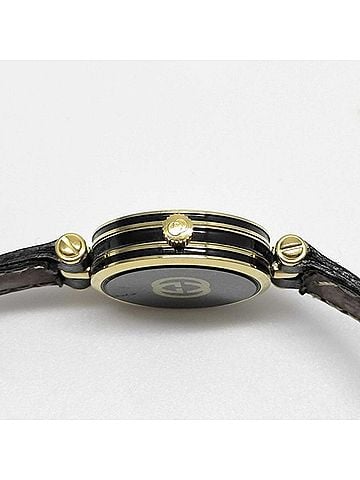 Gucci GUCCI watch 2040L, silver, gold, black stainless steel, leather strap, women's. (view 2)