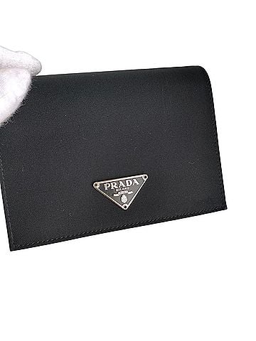 Prada PRADA Triangle Logo Plate Nylon Saffiano Leather Compact Bi-fold Wallet with Box Black Men's (view 2)