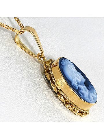 Unbranded 18K (18-karat) Yellow Gold Necklace with Stone Cameo, Total Weight 3.1g, 40cm, Jewelry (view 2)