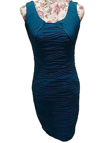 Roz & Ali Teal Ruched Sleeveless Midi Sheath Dress Cocktail Dress (view 1)