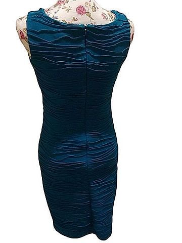 Roz & Ali Teal Ruched Sleeveless Midi Sheath Dress Cocktail Dress (view 2)
