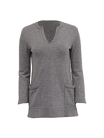 Tory Burch Tory Burch Sayre Sweater with Pockets in Grey Cashmere (view 1)