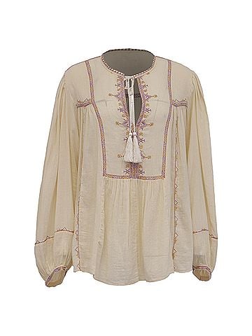 Isabel Marant Isabel Marant Etoile Silekia Embroidered Blouse in Cream Cotton (view 1)