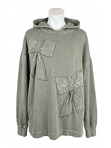 Easel Women's Long Sleeve Bow Patch Hoodie in Sage (view 1)