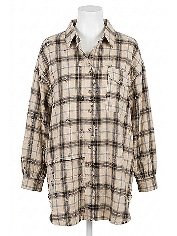 Easel Barrymore Plaid Top in Ecru (view 1)